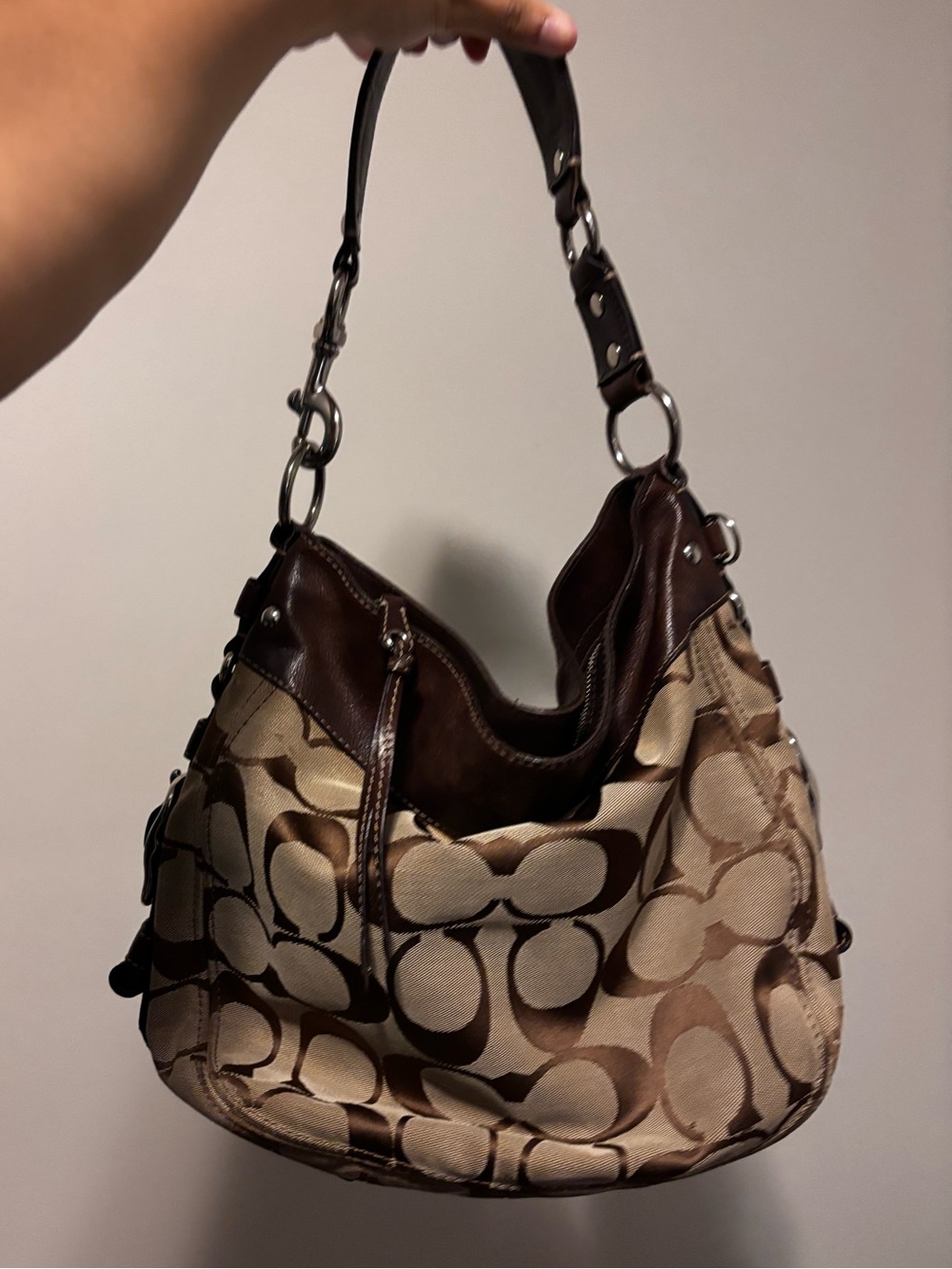 Designer-Style Brown Monogram Hobo Bag
